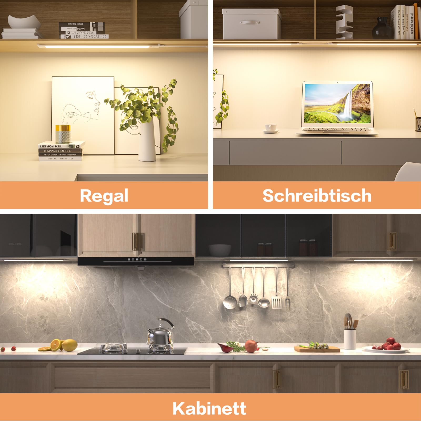 WOBSION LED Unterbauleuchte Küche Dimmbar mit Berührungsloser,Neutralweiß Unterbau Lichtleiste für Unterschrank Beleuchtung,4000k Ultra Dünn Lampe für Küchenschrank und Werkbank,42CM×3PCS,1300LM