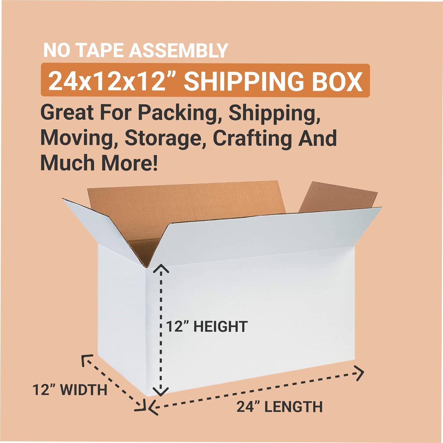 AVIDITI Shipping Boxes Medium White, 24"L x 12"W x 12"H 25-Pack | Corrugated Cardboard Box for Packing, Moving and Storage 24x12x12 241212
