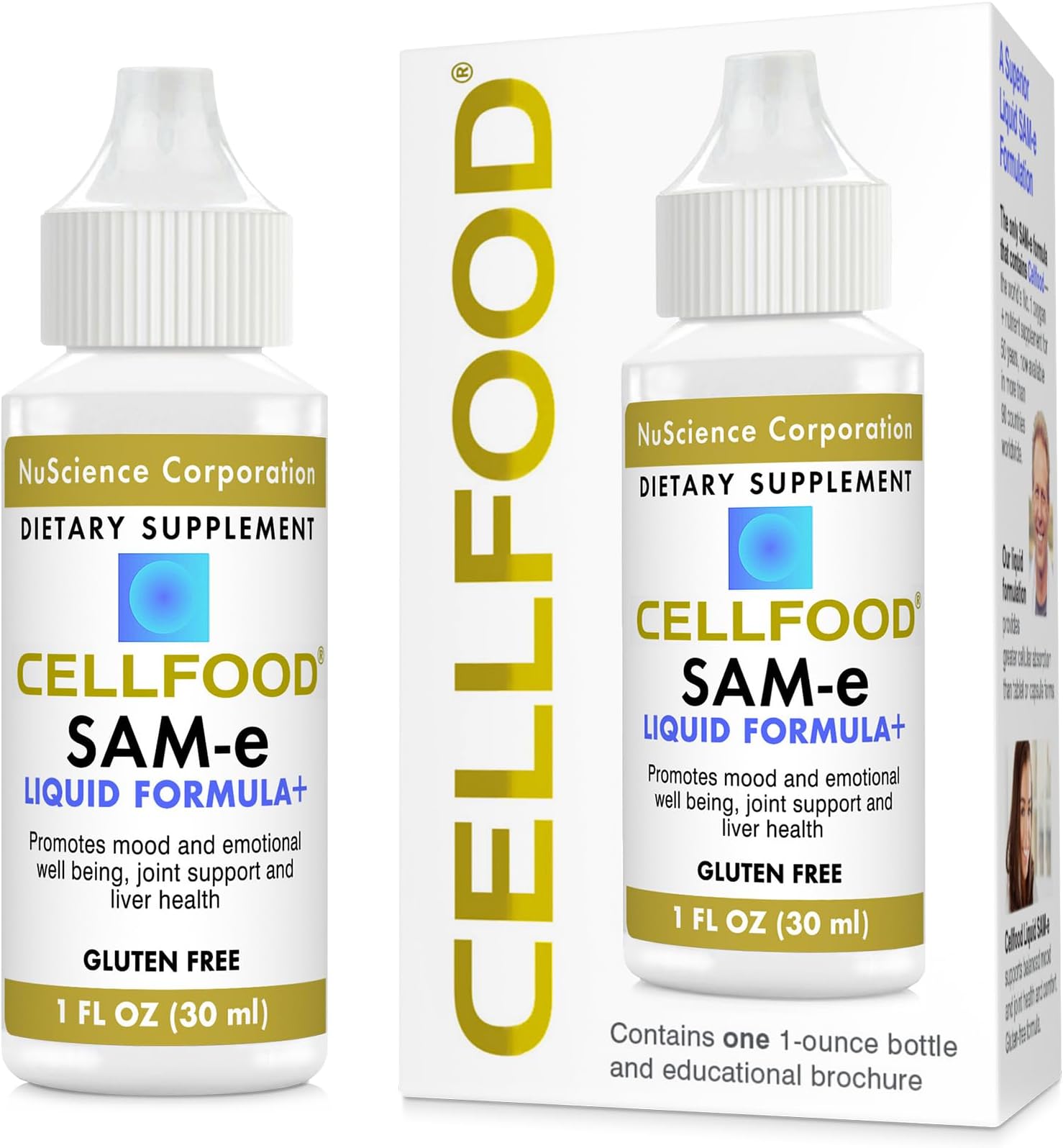 Cellfood SAM-e Liquid Formula+, 1 fl oz - Mood & Emotional Well-Being, Joint Support, Liver Health - Liquid for Easier Absorption & Better Bioavailability - Gluten Free, Non-GMO - 30-Day Supply