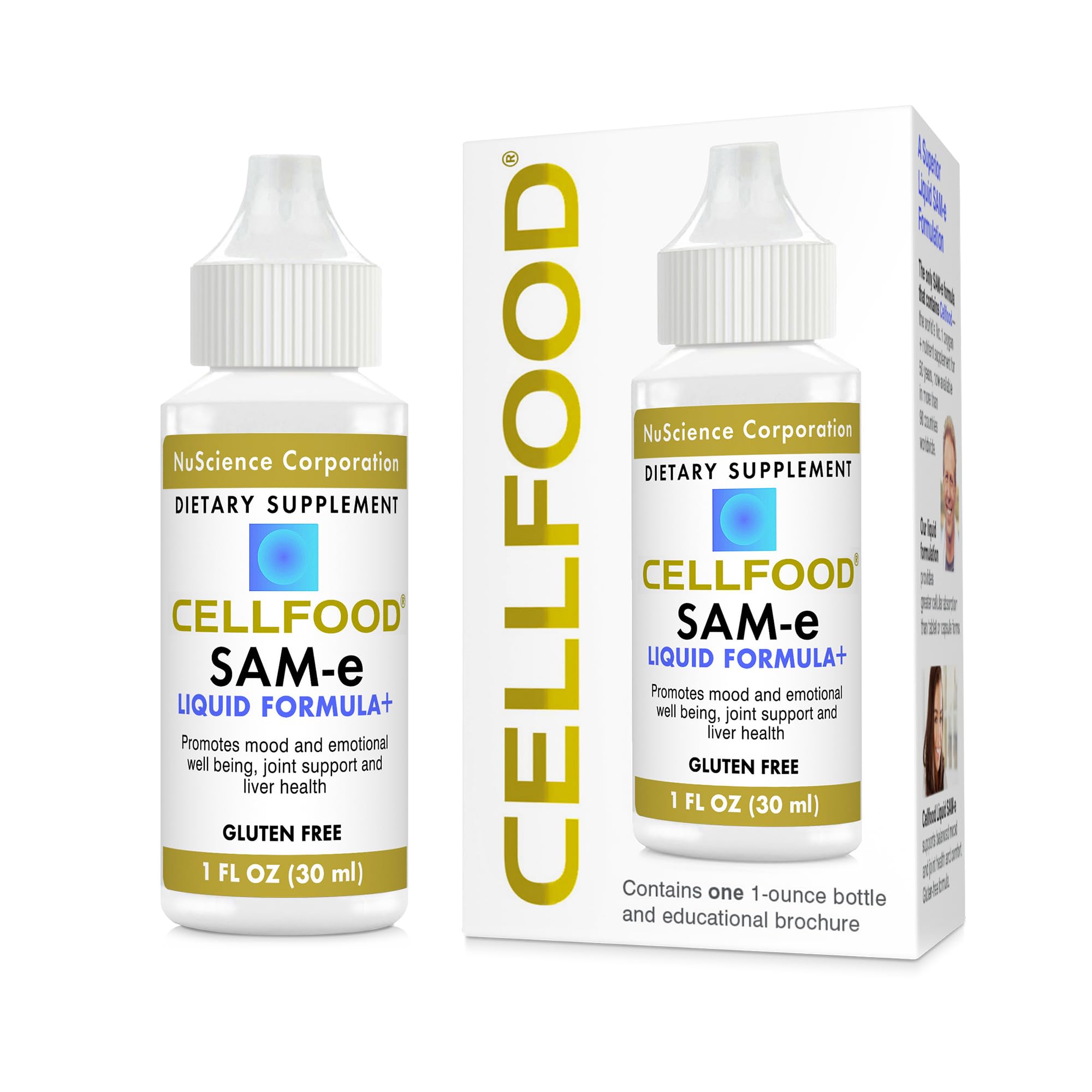 Cellfood SAM-e Liquid Formula+, 1 fl oz - Joint Support & Liver Health - Liquid for Easier Absorption & Better Bioavailability - Gluten Free, Non-GMO - 30-Day Supply
