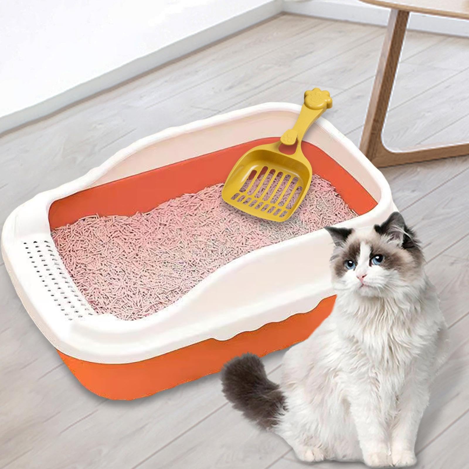 Bandeja para Gatos Recipiente de Arena Sanitario Paredes Pala Extraíble Estructura Abierta Material PP Apto para Conejos Hámsteres Interiores Ja