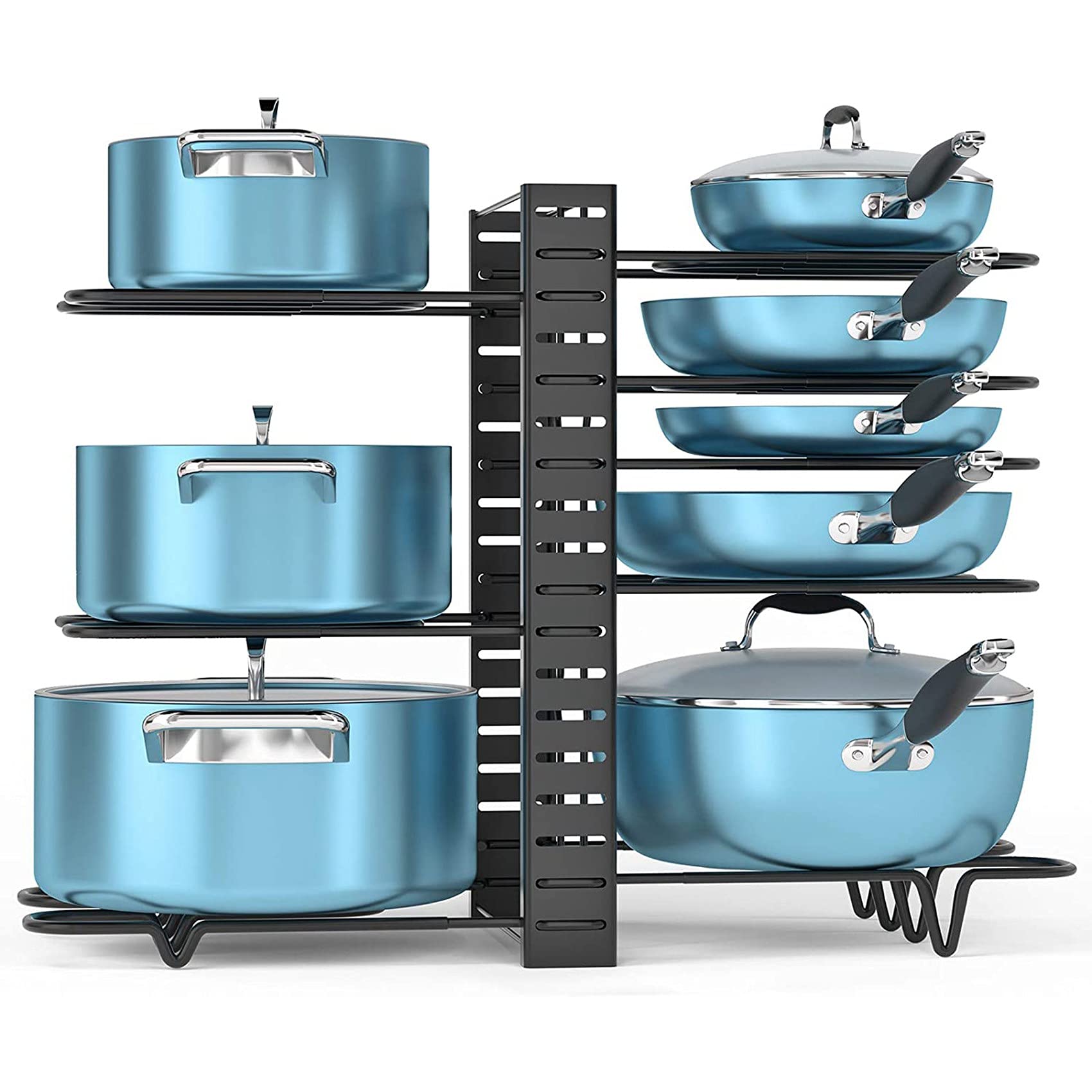 Organizer per pentole, organizer per pentole e padelle, supporti regolabili per coperchi e padelle per bancone e armadietti da cucina