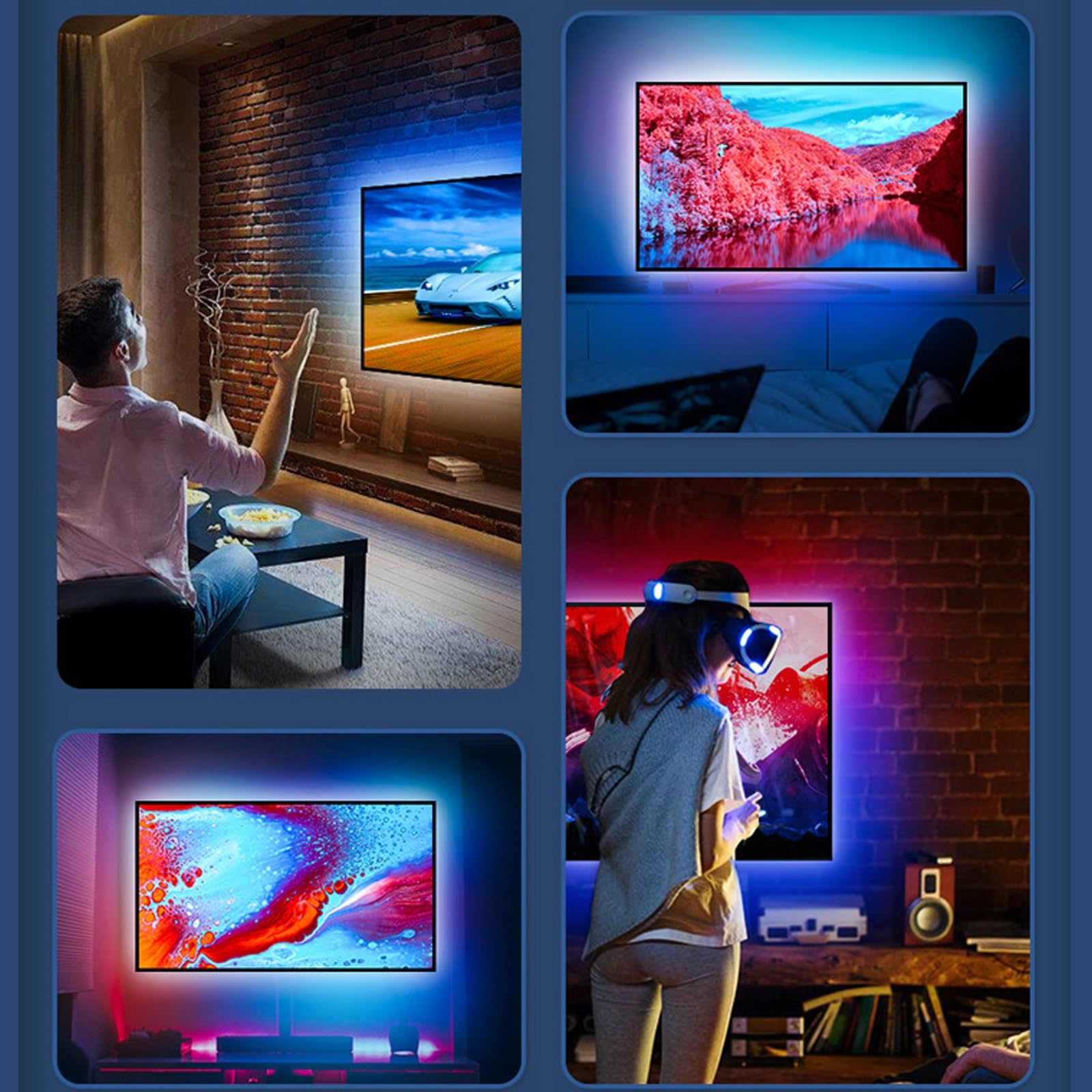 Luci A Led Per TV, Striscia Luci A Led Multimodale, Esperienza Visione Immersiva Sincronizzata Con La Musica Facile Da Installare Per Un'ampia Gamma Dimensioni TV Adatta Per Sfondi TV(60-75IN)