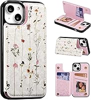 Vista 79 de UEEBAI Funda tipo cartera para iPhone 15 Pro Max con tarjetero, cubierta de cuero PU con soporte, bloqueo RFID, doble cierre magnético, relieve