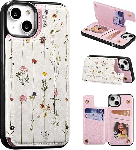 Miniatura 79 de UEEBAI Funda tipo cartera para iPhone 15 Pro Max con tarjetero, cubierta de cuero PU con soporte, bloqueo RFID, doble cierre magnético, relieve de