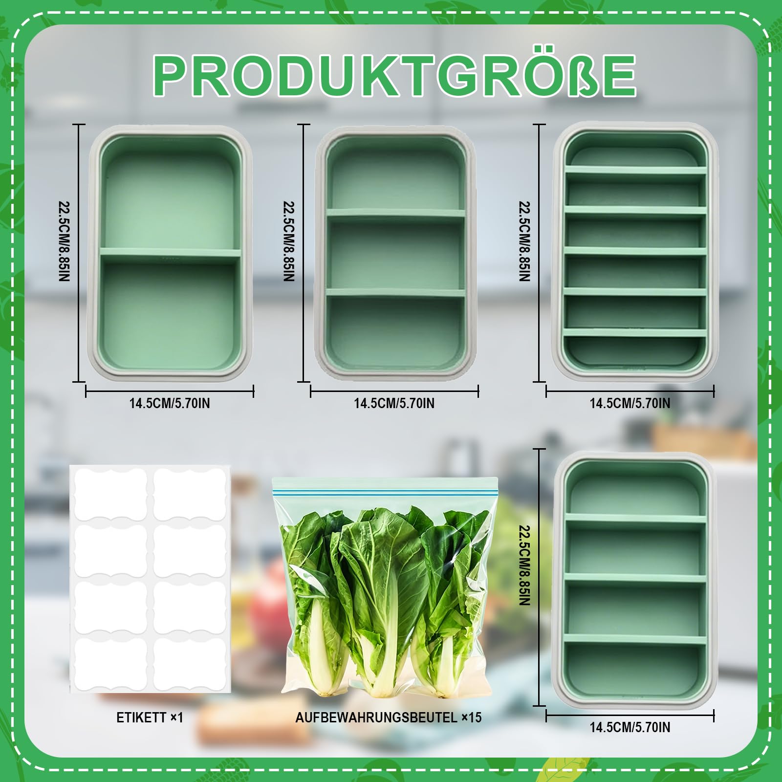 Lot de 4 récipients de congélation en silicone avec couvercle, 8 étiquettes et 15 sacs de congélation, réutilisables, pour bouillon, sauce, glaçons, beurre