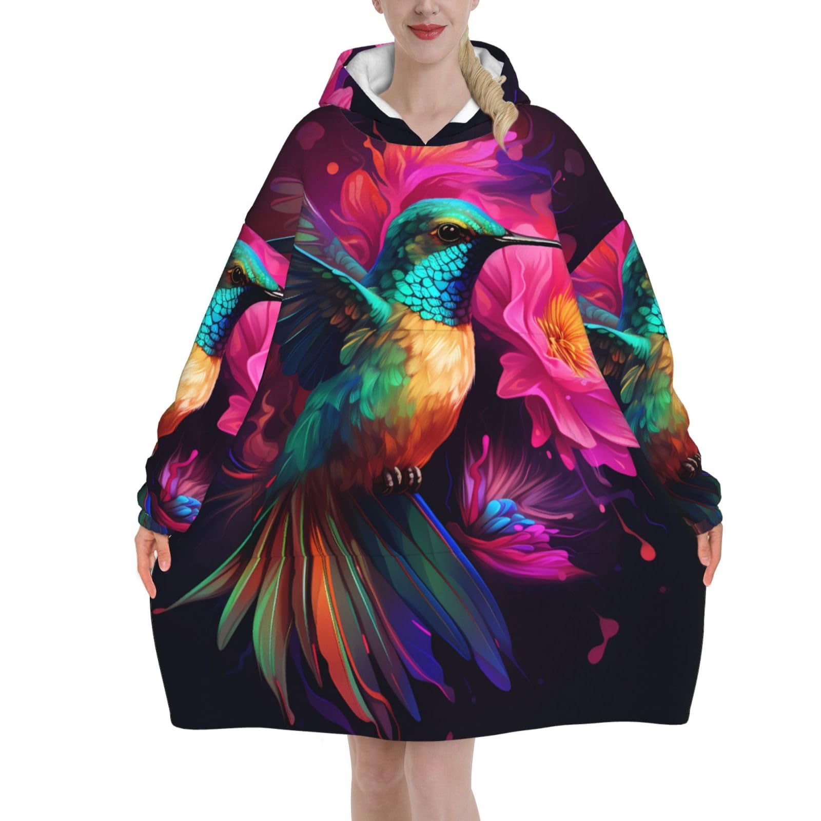 Peiyeety Unisex Hummingbird Blanket Hoodies For Women And Men Adult Oversize Wearable Blanket Hoodies For Soft And Warm