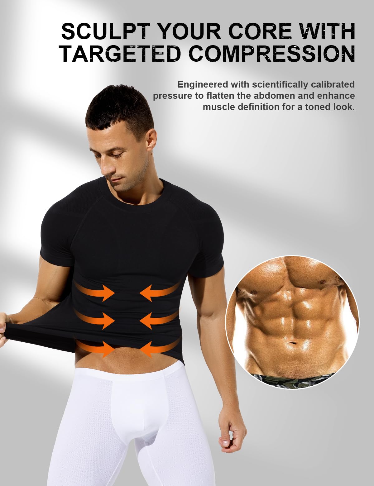 Casey Kevin Homme Compression T-Shirt, Shapewear Contrôle du Ventre Sport Top, Maillot de Corps Compression pour Perdre du Poids Ventre Plat Homme