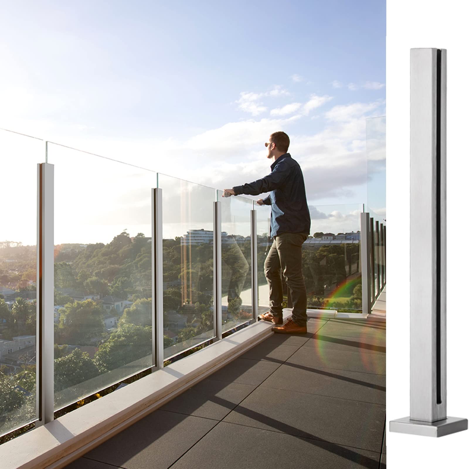 Poteau de balustrade en verre avec fente pour spigot sans perçage de panneau en inox résistant