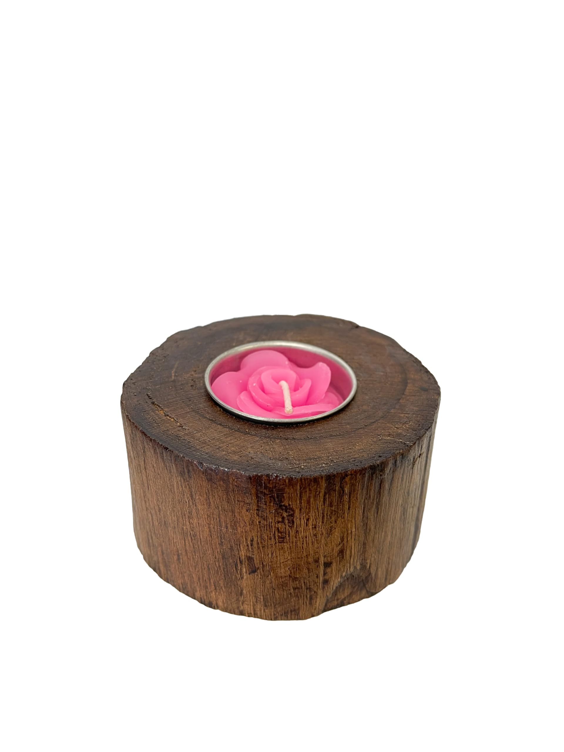 My Family House Brown Wooden Log Tea Light Holder - Handmade Decorative Candle Holder Home Decor Rustic Wooden Tealight