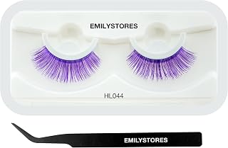 Stick on False Eyelashes Self Adhesive Lashes, Pre-Glued No Glue Needed, Reusable & Lightweight, for Halloween, Cosplay, Festival Makeup (Purple)