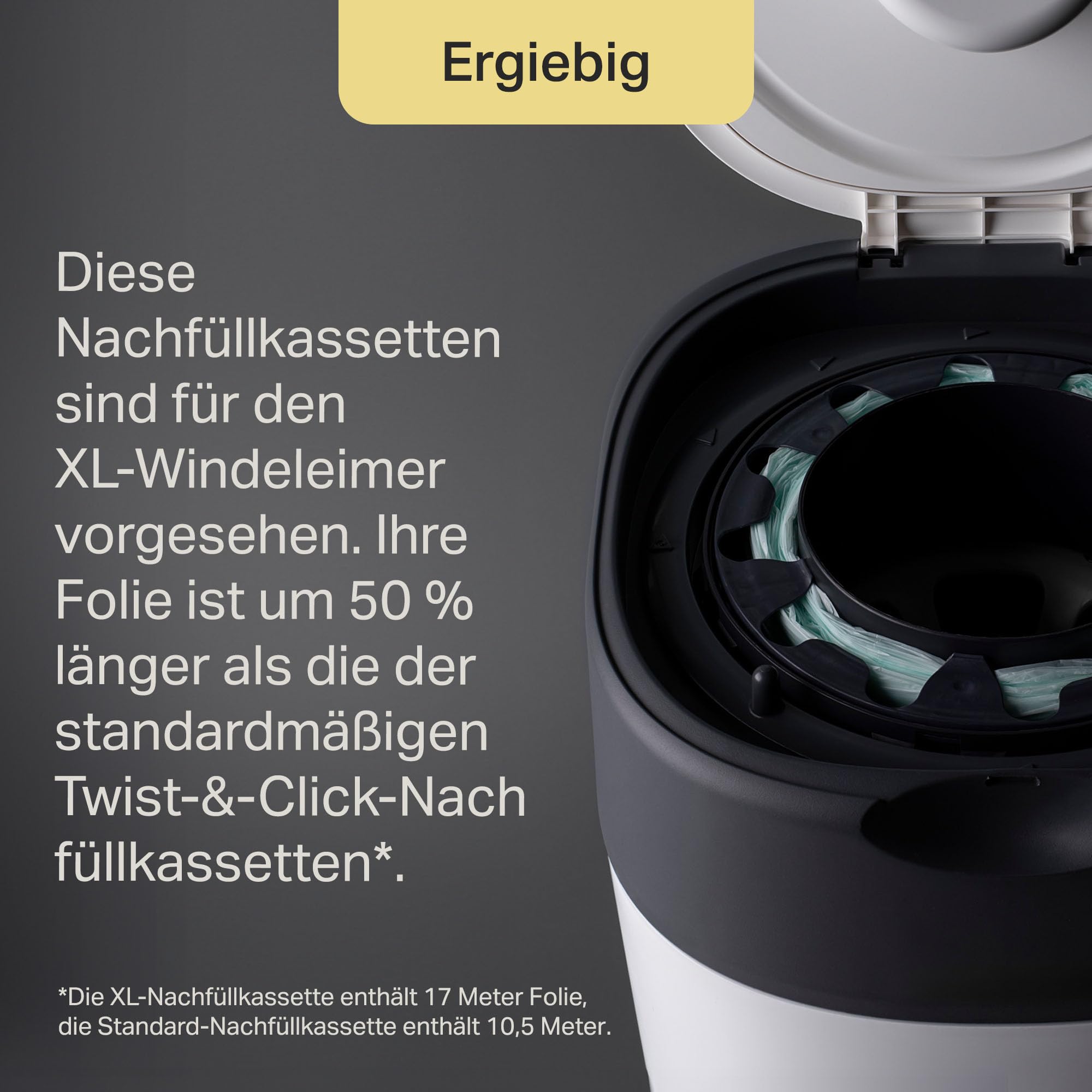 Tommee Tippee Twist & Click Windeleimer XL, Fasst bis zu 60 Windeln, Umweltfreundlicheres System mit 1 Nachfüllkassette mit Nachhaltig Bezogener Antibakterieller Greenfilm-Folie