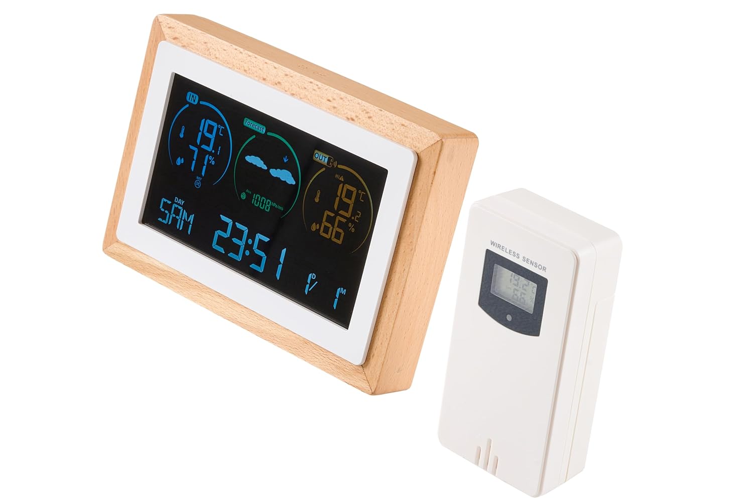 Weather Station Wireless Indoor Outdoor Thermometer, Thermometer with Sensor, Color LCD Display, Accurate Temperature Humidity Gauge, Atomic Clock, Weather Forecast, Barometric Pressure