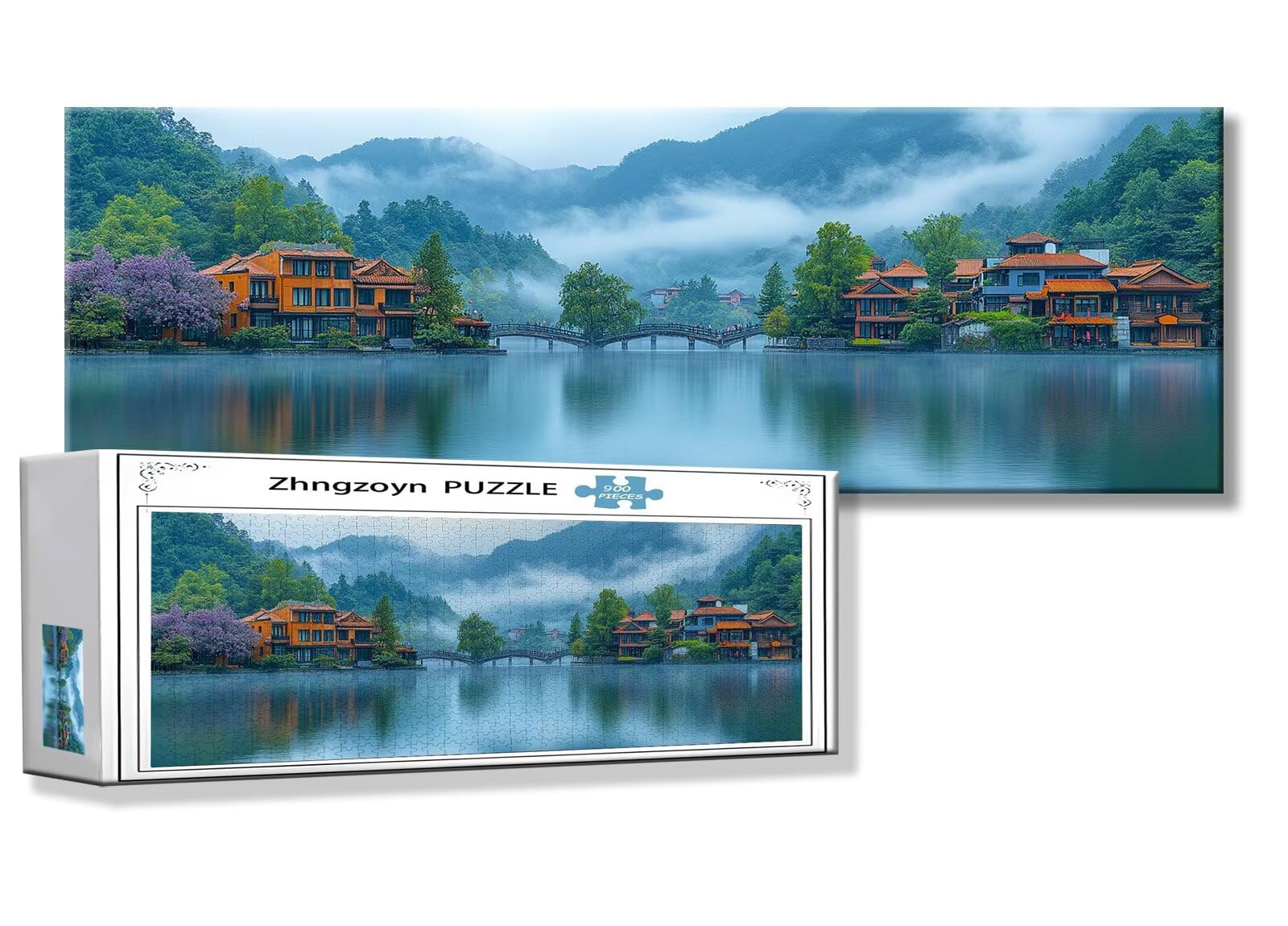 Puzzle Paysage 900 Pieces Montagne Puzzle Adultes 87 x 34 cm DIY Difficile Classiques Jigsaw Panoramique, Adulte Jeu éducatif, 2025 Bois Jigsaw Art Impossible Famille Challenge, Cadeau pour Femme R-1