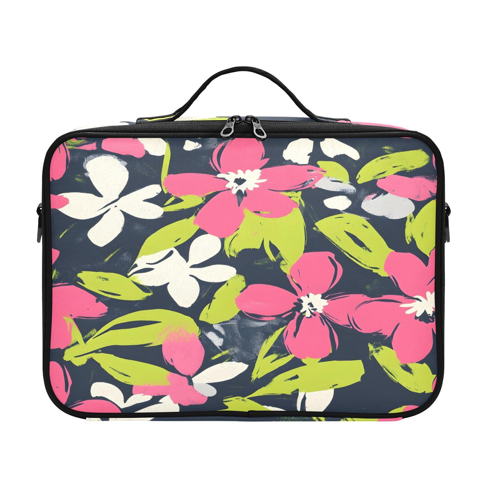 zyrtty Travel Makeup Train Case Red White Green Flower Pattern Cosmetic Organizer Portable Storage Bag with Adjustable Dividers for Cosmetics Brushes Toiletry Jewelry Digital Accessories