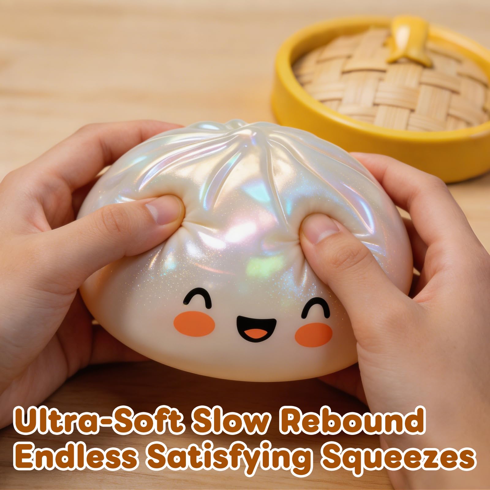 Glitter Dumpling, Glitter Dumpling Squishy with Box, 6 Color Options Dumplings Squishy Toy for Stress Relief (White) - 3