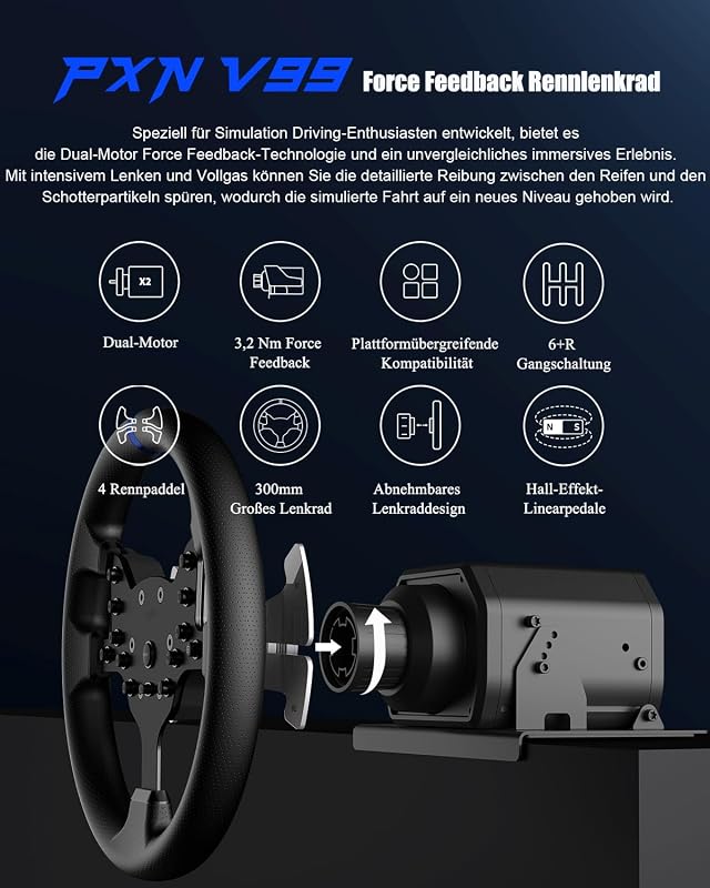 PXN V99 Versenyautó Szimulátor Kormány Pedálokkal és Váltókarral PC Xbox PS4
