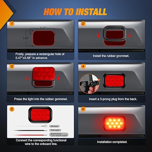 Vista 46 de Nilight Luz trasera ovalada de 6 pulgadas, 2 unidades, luces de marcha atrás blancas de 24 LED con ojales de montaje empotrado, impermeables IP67