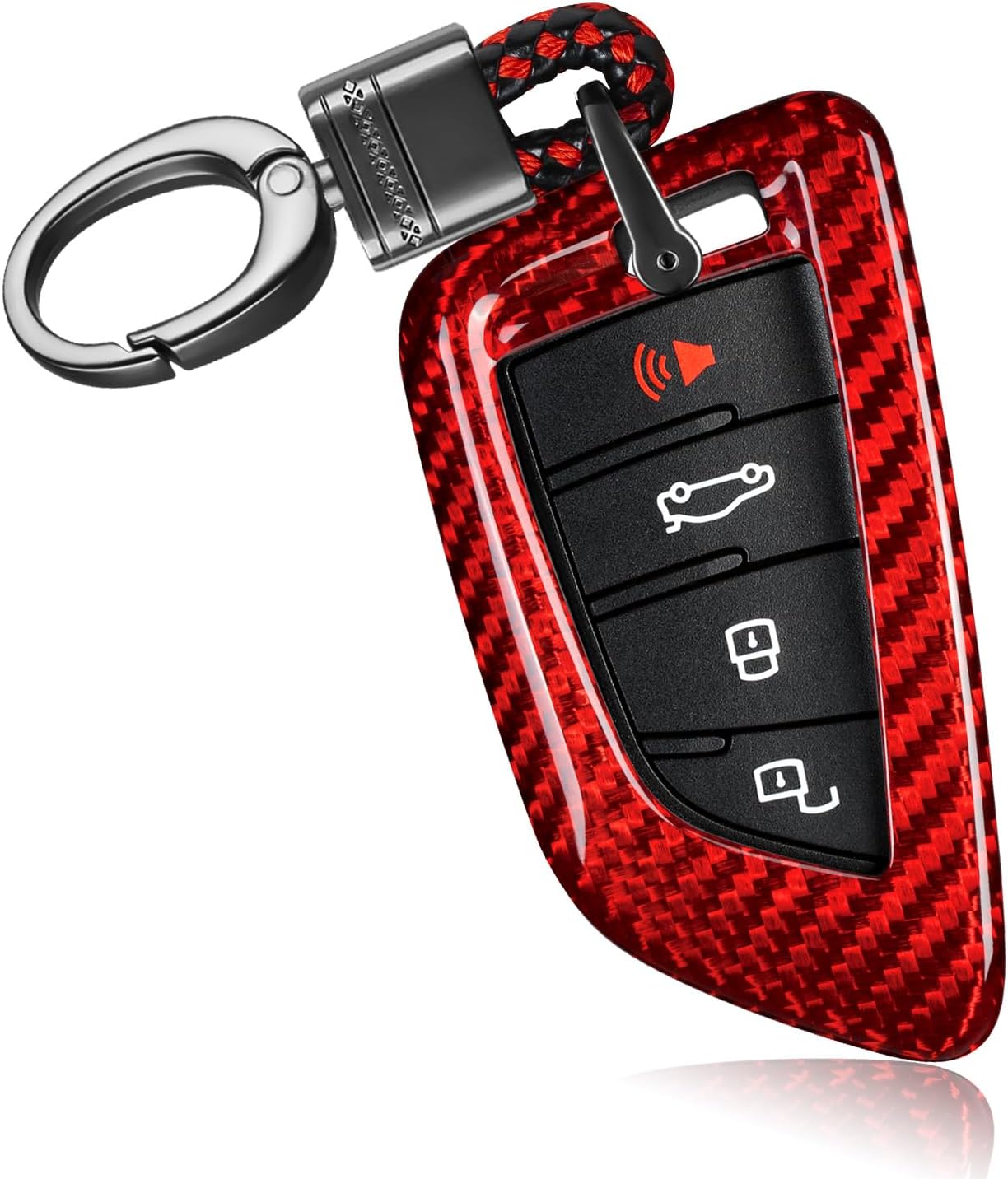 T-carbon Key Fob Cover with Keychain Compatible with Toyota Supra GR A90 A91 MK5 2019-2025, Real Glass Fiber Smart Remote Key Fob Case Compatible with Toyota Supra Accessories, Red