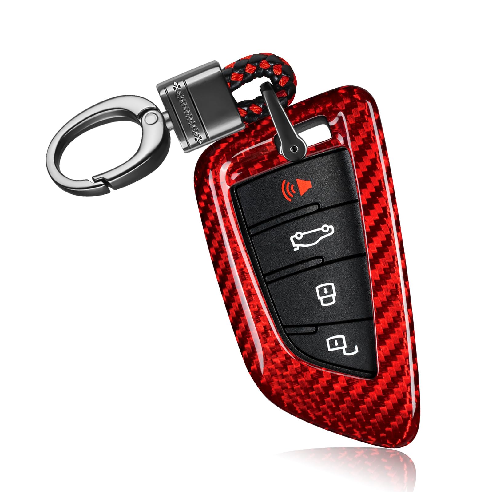 T-carbon Key Fob Cover with Keychain Compatible with Toyota Supra GR A90 A91 MK5 2019-2025, Real Glass Fiber Smart Remote Key Fob Case Compatible with