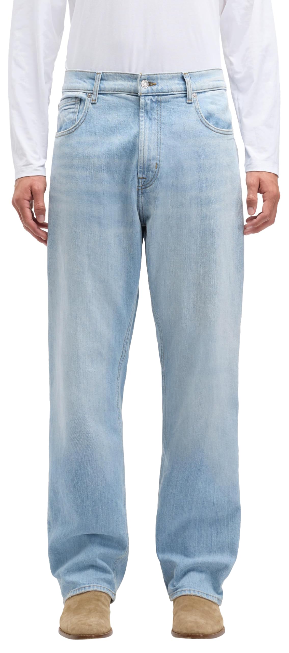 7 For All Mankind Men's MODERN Straight Crystal Jeans, Light Blue, 28