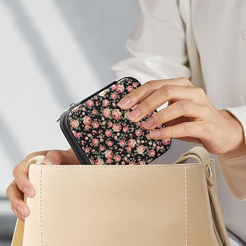 Vista 6 de WELLDAY Jewelry Box Roses Portable Travel Jewelry Case Organizer Bag Storage Box for Necklace, Earrings, Rings, Bracelet