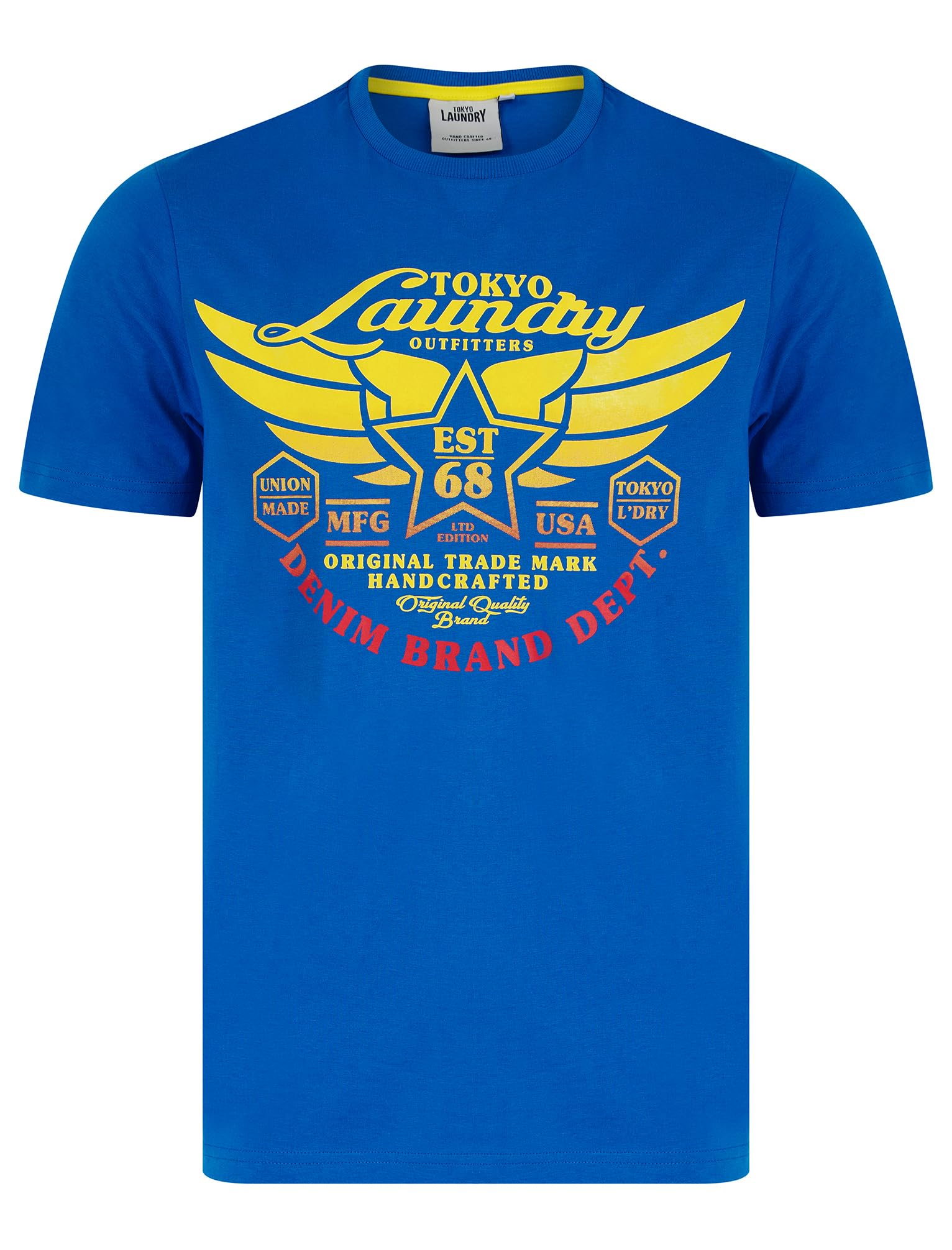 Tokyo Laundry Men's Victoria Blue 'Westwood' Vintage Graphic Print Motif Cotton Jersey Crew Neck T-Shirt