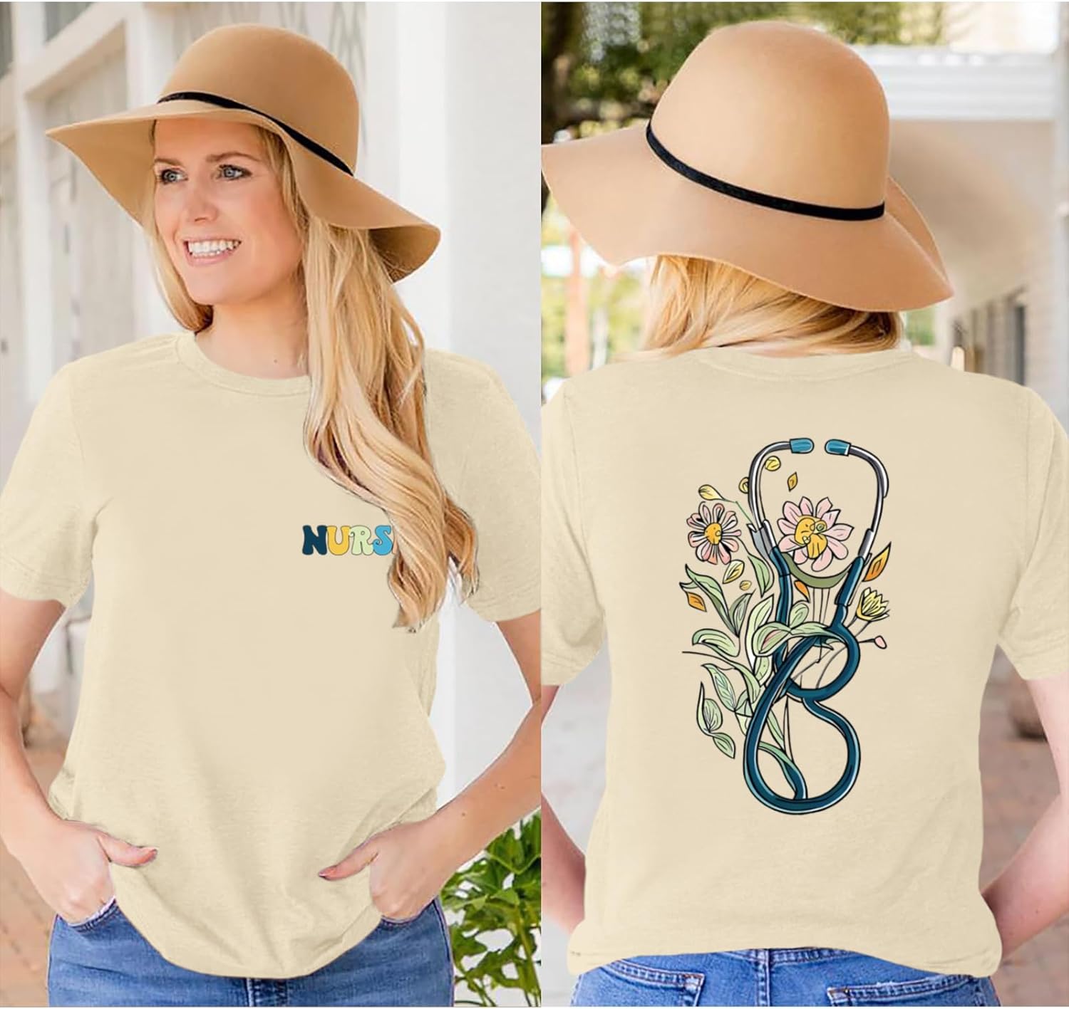 Nurse Graphic Shirts for Women Boho Floral Nurse Life T Shirt Stethoscope Oversized Graphic Tees Nurses Day Gifts - Image 5