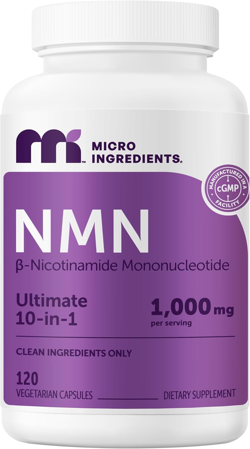 Micro Ingredients NMN Complex 1000mg Per Serving, 120 Veggie Capsules | 10-in-1 with Nicotinamide Mononucleotide, Resveratrol, CoQ10, Quercetin & Glutathione | NAD+ Supplement Precursor | Filler Free