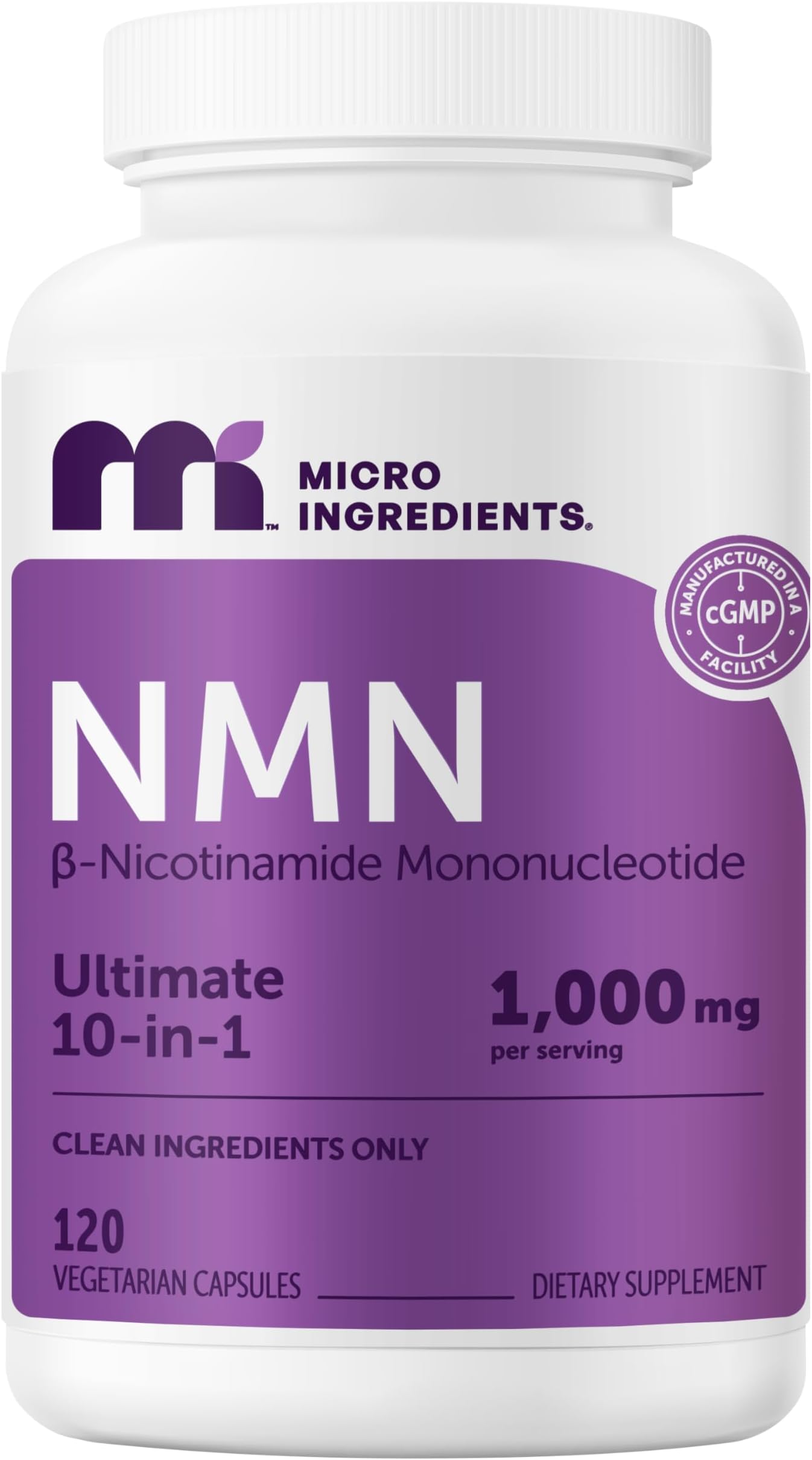 Micro Ingredients NMN Complex 1000mg Per Serving, 120 Veggie Capsules | 10-in-1 with Nicotinamide Mononucleotide, Resveratrol, CoQ10, Quercetin & Glutathione | NAD+ Supplement Precursor | Filler Free