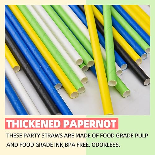 Miniatura 5 de Paquete de 100 pajitas de papel multicolor, biodegradables, duraderas y ecológicas para bebidas frías de café, postres y decoración de bricolaje