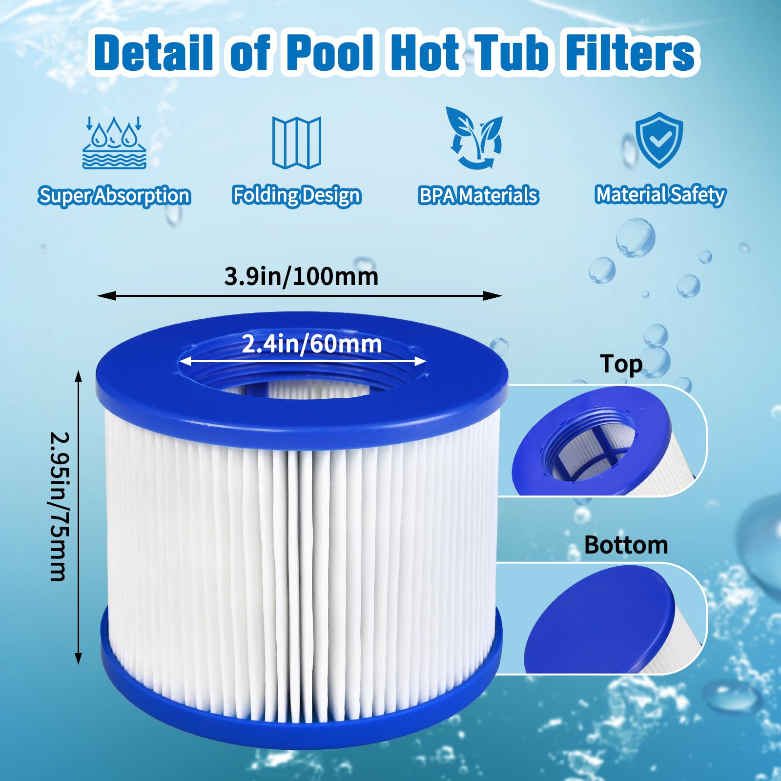 SLSM Hot Tub Replacement Filter Cartridges Compatible with All RELXTIME Hot Tub,Filter Cartridges for Inflatable Spa,Clever Spa Filter,Screw-in Spa Filters for Massage Pools (4 Pcs)