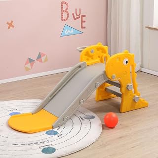 Qinlorgo Escorrega Interna para Playground Infantil,Escorregador Interno para Playground Com Cesta de Basquete,Combinação de Alpinista Amigável para a Pele para Crianças No Jardim de Infância (Ruivo)