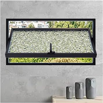Rectangle 360 Rotatable Sliding Window with Lock Aluminum Alloy Frame & Tempered Glass Soundproof & Airtight Seal for Kitchen, Bathroom, Basement, Balcony, HouseBlack-bo,32x14in/80x35cm