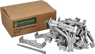 A-M Gutter Guard - 5" K Style Gutter Hangers (25 Pack) - Heavy Duty Hidden Rain Gutter Bracket Support With Speed Screw and Clip - For 5 - K Style Aluminum Gutters - Includes 1/4" x 6" Hex Bit