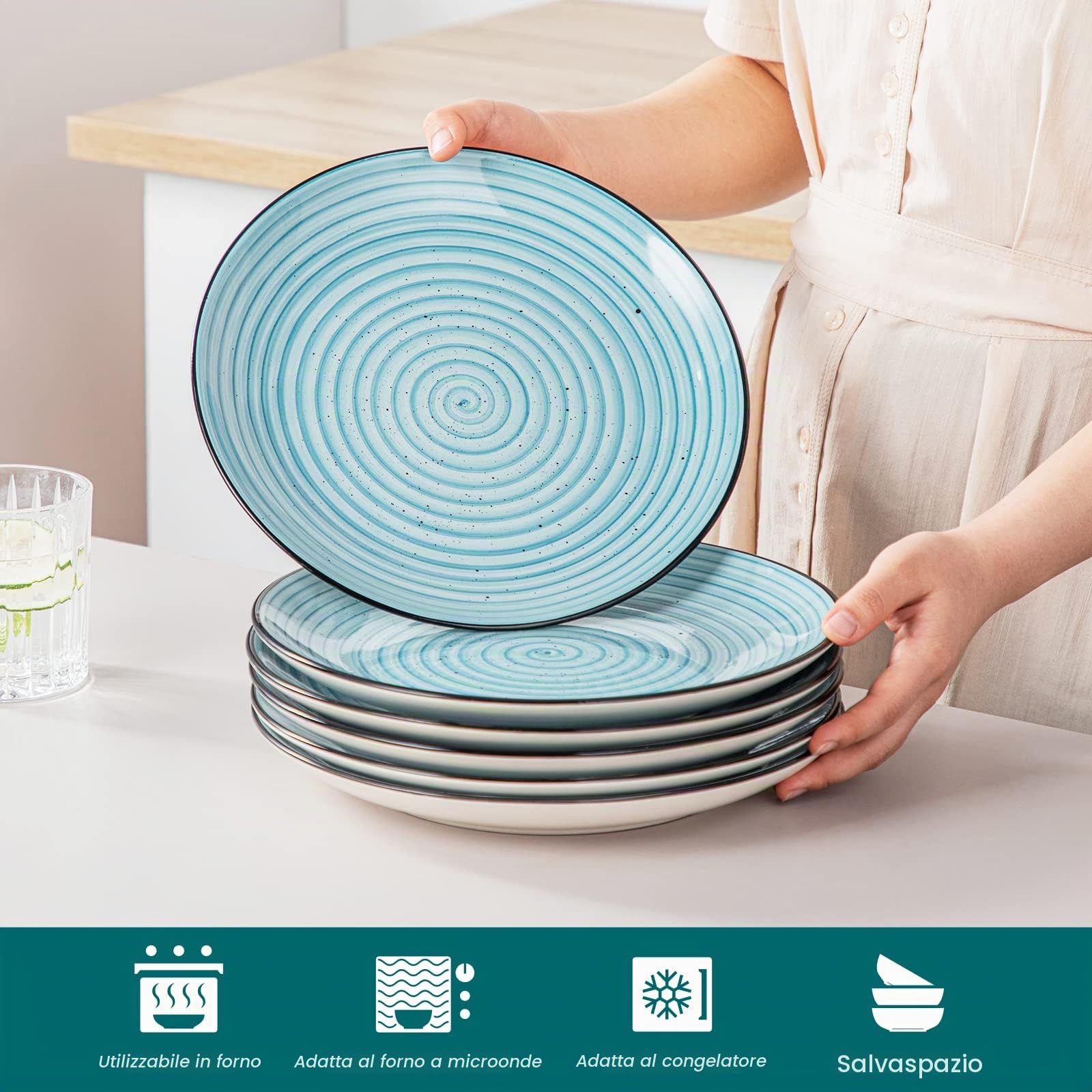 vancasso BONBON - Set di 6 piatti piani da 26,7 cm, in ceramica antigraffio, lavabili in lavastoviglie e adatti al microonde, piatti da dessert, piatti per pasta, insalata, per portata principale,