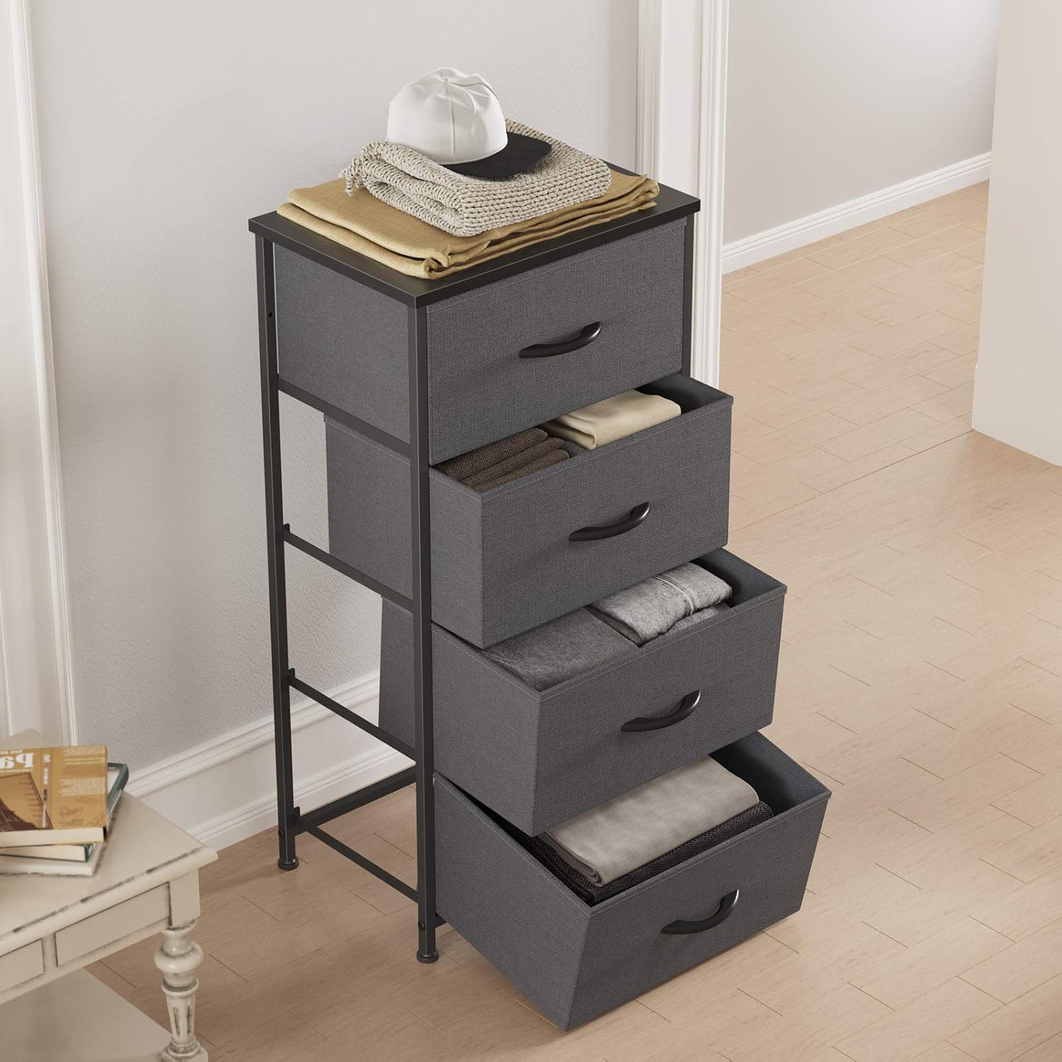 Flаѕh Sаlе Buу 1 gеt 1 Cubiker Dresser Storage Tower, 4 Drawers Fabric Organizer Unit for Bedroom Hallway Entryway Closets, 16 Small Dresser Clothes Storage with Sturdy Steel Frame Wood Top, Dark Grey