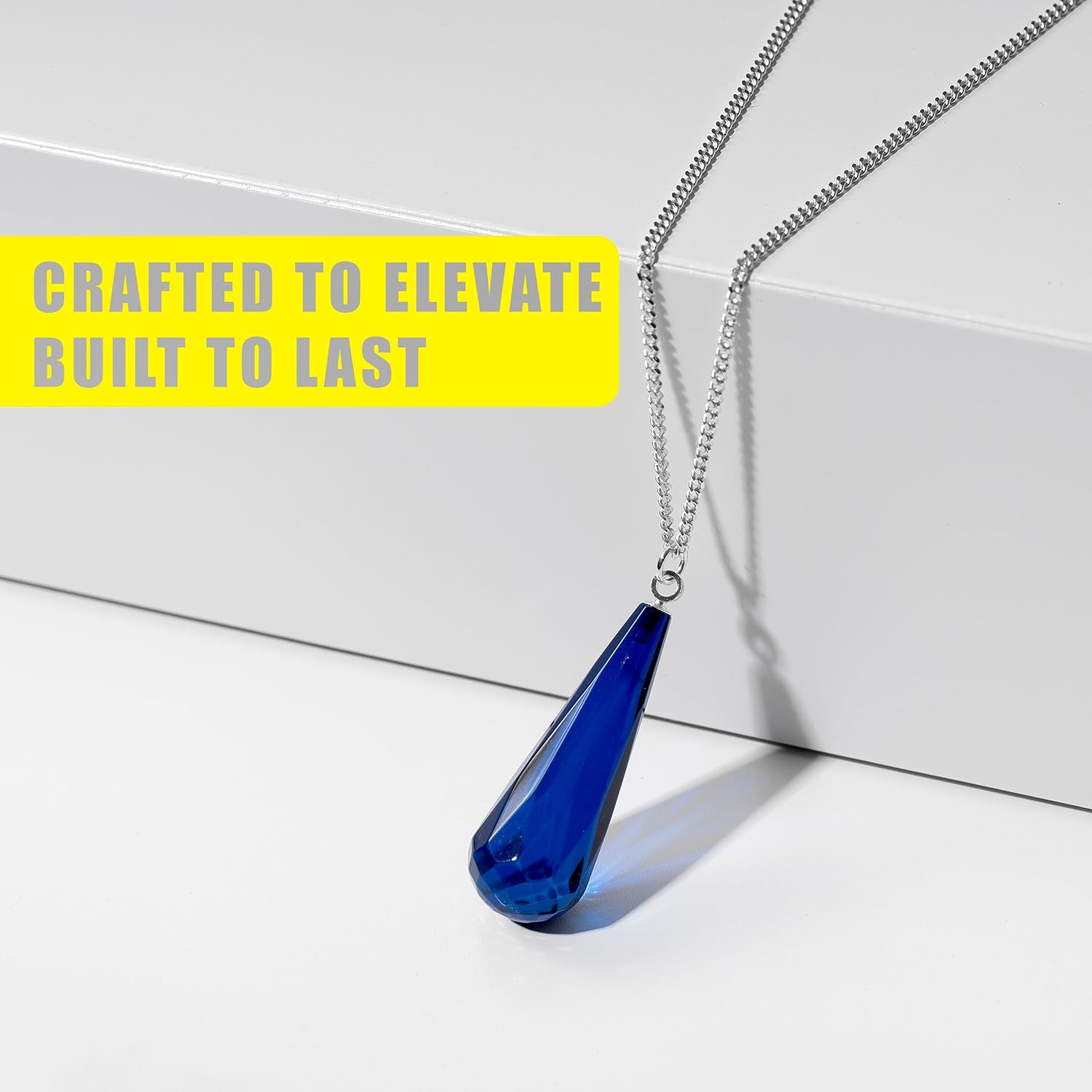 Blue Amber Pendant Necklace for Women, Gold Plated Sterling Silver Chain, Dark Blue Gemstone Drop Pendant, Dainty Ladies Jewelry - Image 3