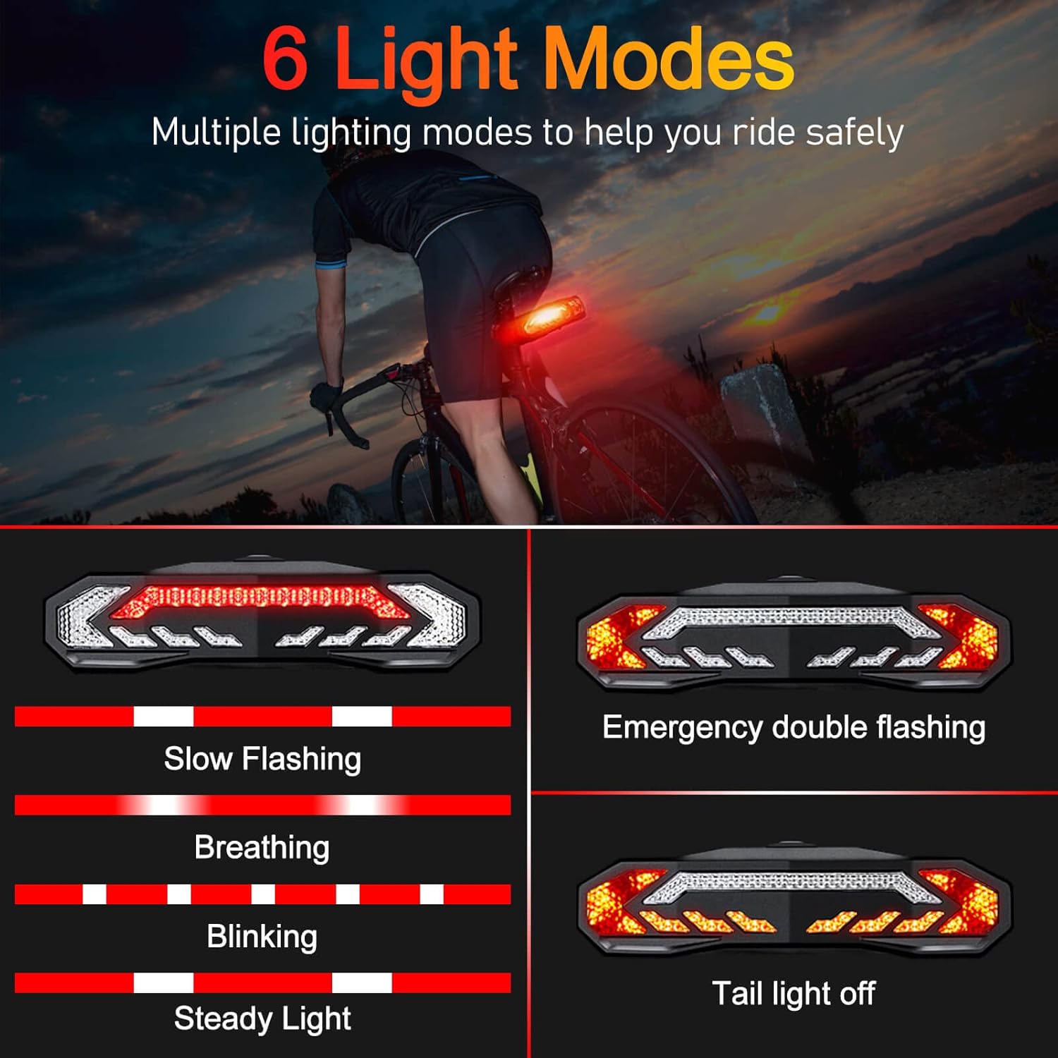 2 Pack Vibration Sensing Bike Alarm with Remote and Ultra Bright Smart Bike Tail Light with Turn Signals