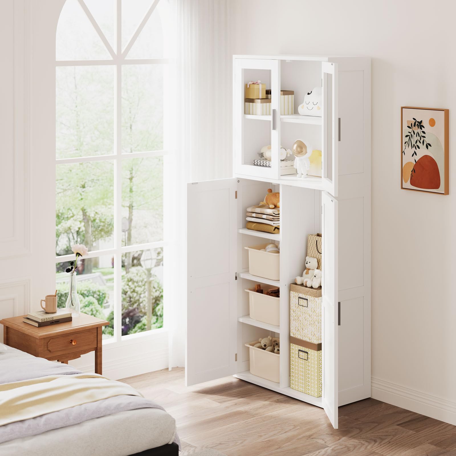 Dripex Besenschrank mit Sichtfenster aus Acryl 168x30x70cm, Holz | Mehrzweckschrank Haushaltsschrank Putzschrank mit Verstellbarer Einlegeboden für Küche Wohnzimmer Esszimmer, Weiß