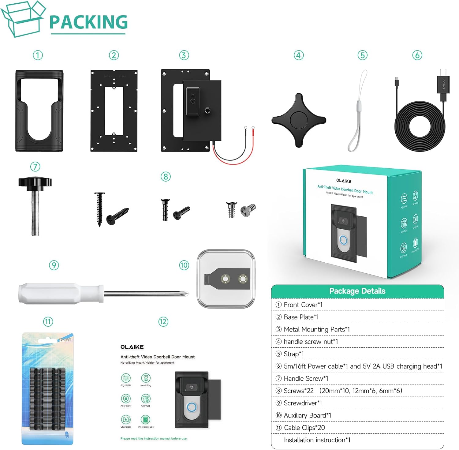 OLAIKE No Disassembly Power Anti-Theft Ring Video Doorbell Mount for Ring Wired Doorbell Pro/Ring Video Doorbell Wired