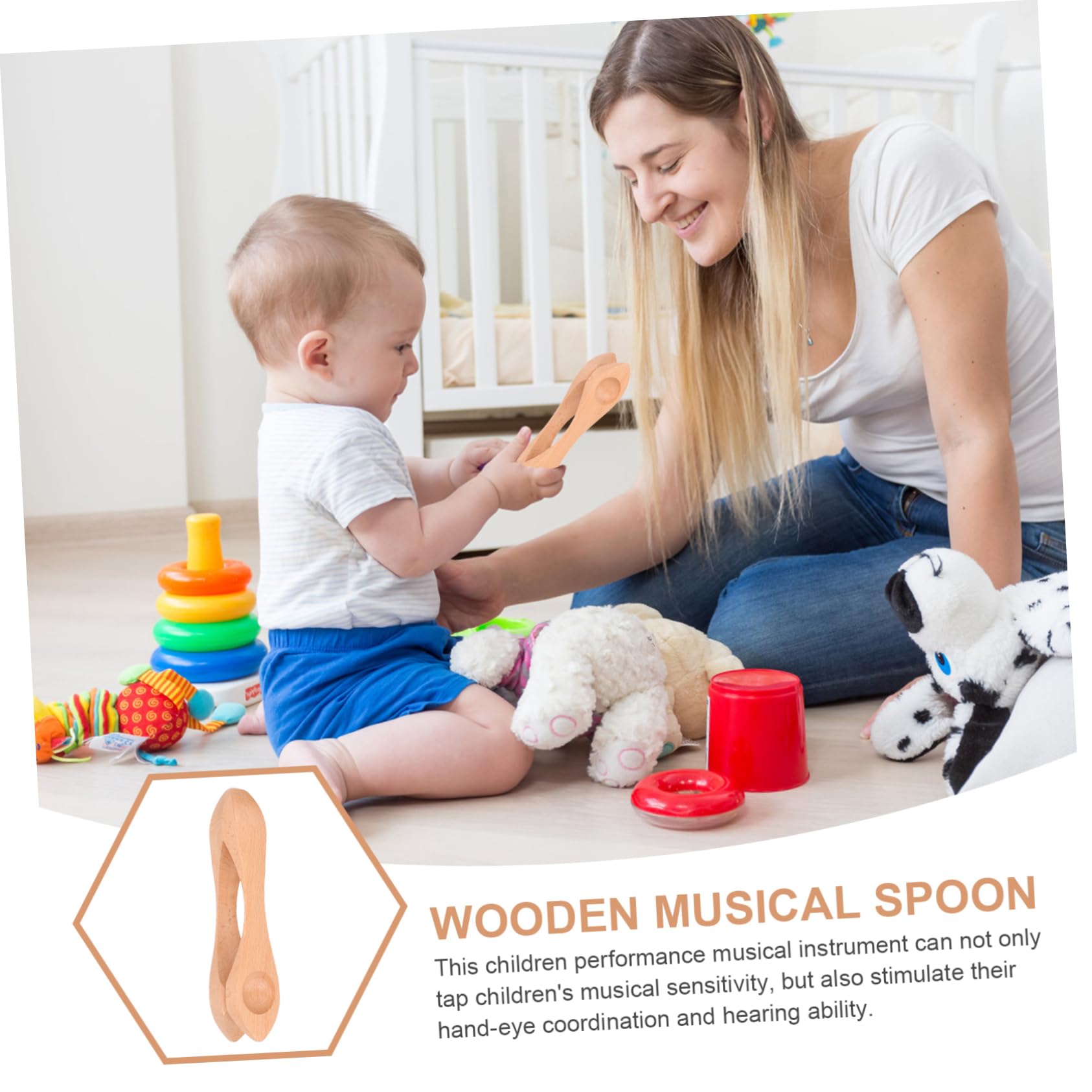 BESPORTBLE 5 Pezzi Cucchiai Musicali in Legno Naturale per Strumento Percussione Educativo per Feste e Spettacoli con Finitura Liscia e Tocco Confortevole