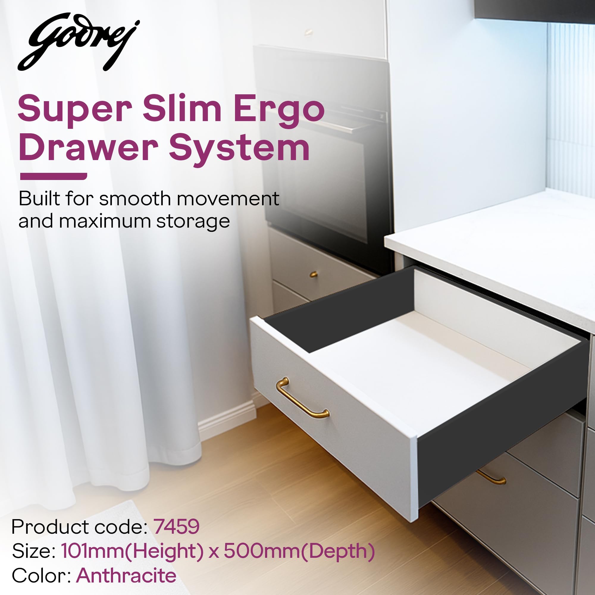 Godrej Slim Drawer Slides - 35kg Capacity -2
