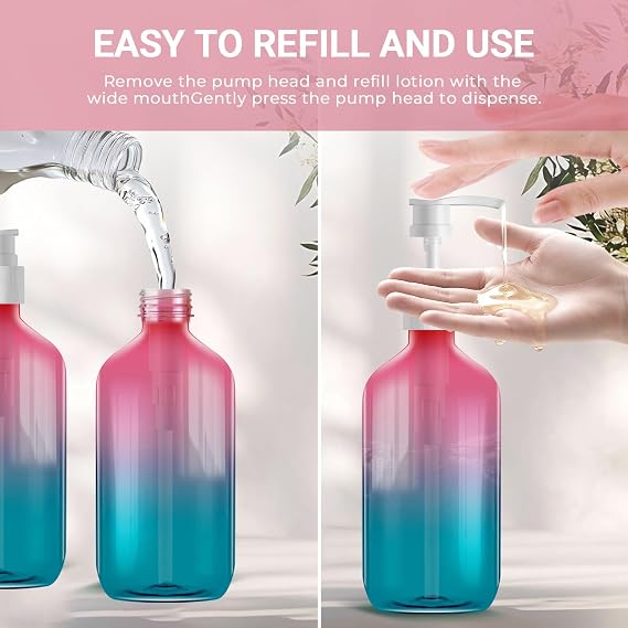 Empty Plastic Bottles with Pump Dispenser, 500ml Gradient Bottle, 3 Pack