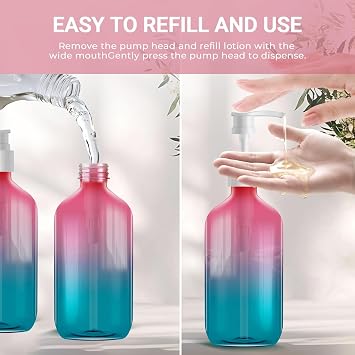 Empty Plastic Bottles with Pump Dispenser, 500ml Gradient Bottle, 3 Pack
