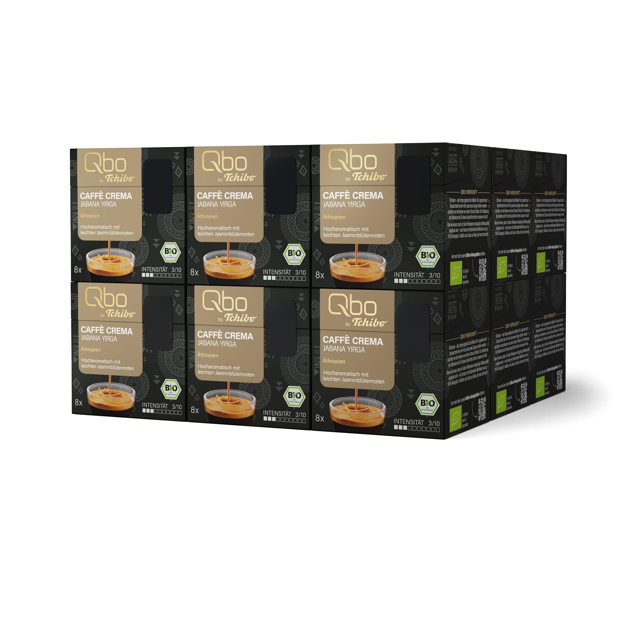 Tchibo Qbo Caffè Crema Jabana Yirga Premium Kaffeekapseln, 144 Stück - 18x8 Kapseln (Caffè, Intensität 03/10, hocharomatisch), nachhaltig, Bio-Siegel, aus 70% nachwachsenden Rohstoffen¹