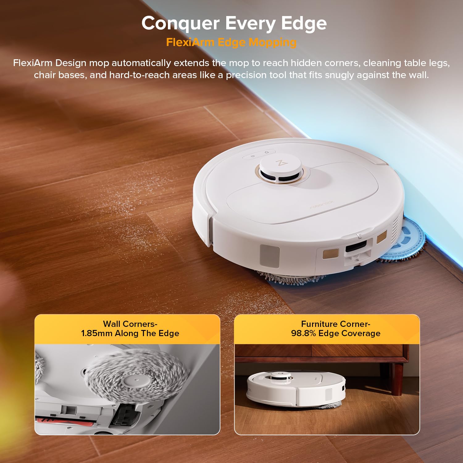 roborock Qrevo S5V Robot Vacuum and Mop, FlexiArm Edge Mopping, 12,000Pa Suction, Dual Zero-Tangle System, Smart Obstacle Avoidance, 10mm Mop Lifting, Auto Mop Washing & Warm Air Drying, White - 4