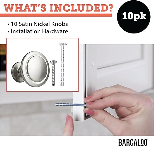 Miniatura 5 de Barcaloo Perillas redondas biseladas para gabinetes de cocina, de níquel satinado, paquete de 10 herrajes para gabinetes de cocina