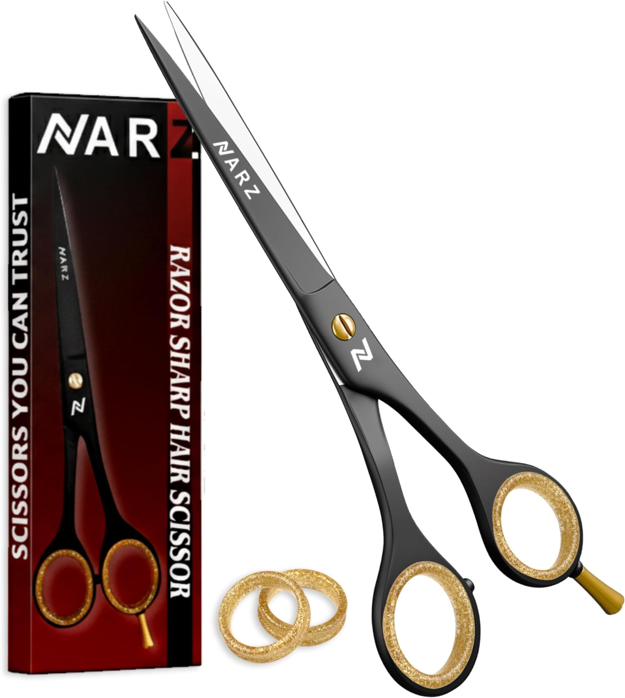 NARZ Professional Hairdressing Scissors for Barbers & Hairdressers 6" Stainless Steel Hair Cutting Scissors for Men & Women (Black)