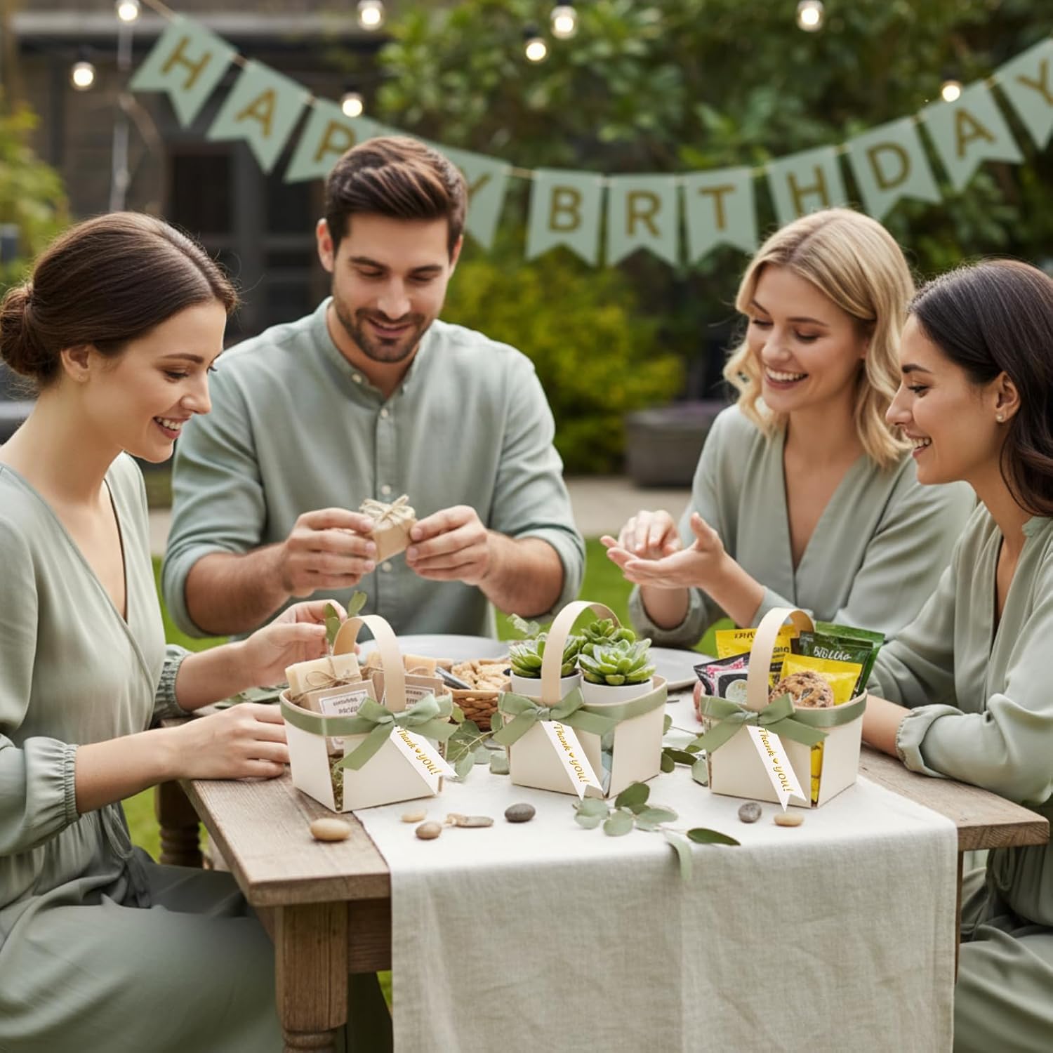 30 Pack Fruit Baskets Wood Small Picnic Berry Basket with Handle Mini Baskets for Gifts Bulk Empty Sage Green Plaid Farmers Display Basket with Ribbon and Napkins for Picking Camping